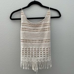 Roe + May Women’s Boho White Crochet Tank Crop Top
